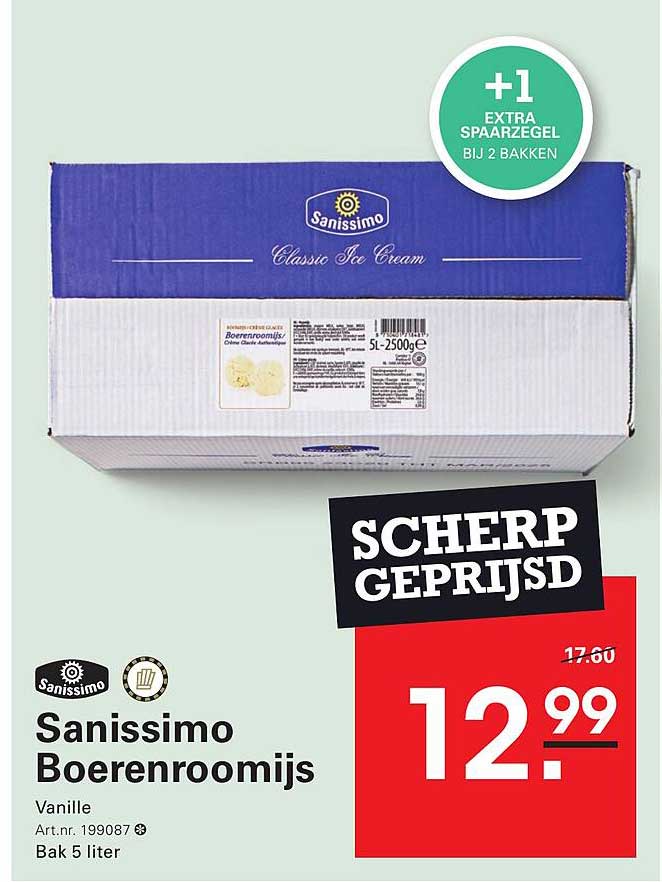 Sanissimo Boerenroomijs Vanille Bak 5 liter