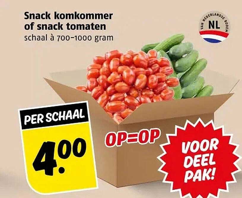 Snack komkommer of snack tomaten schaal à 700-1000 gram