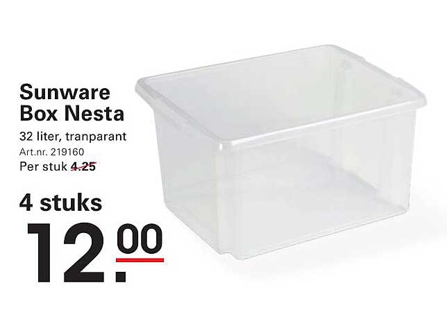 Sunware Box Nesta - 32 liter, transparant