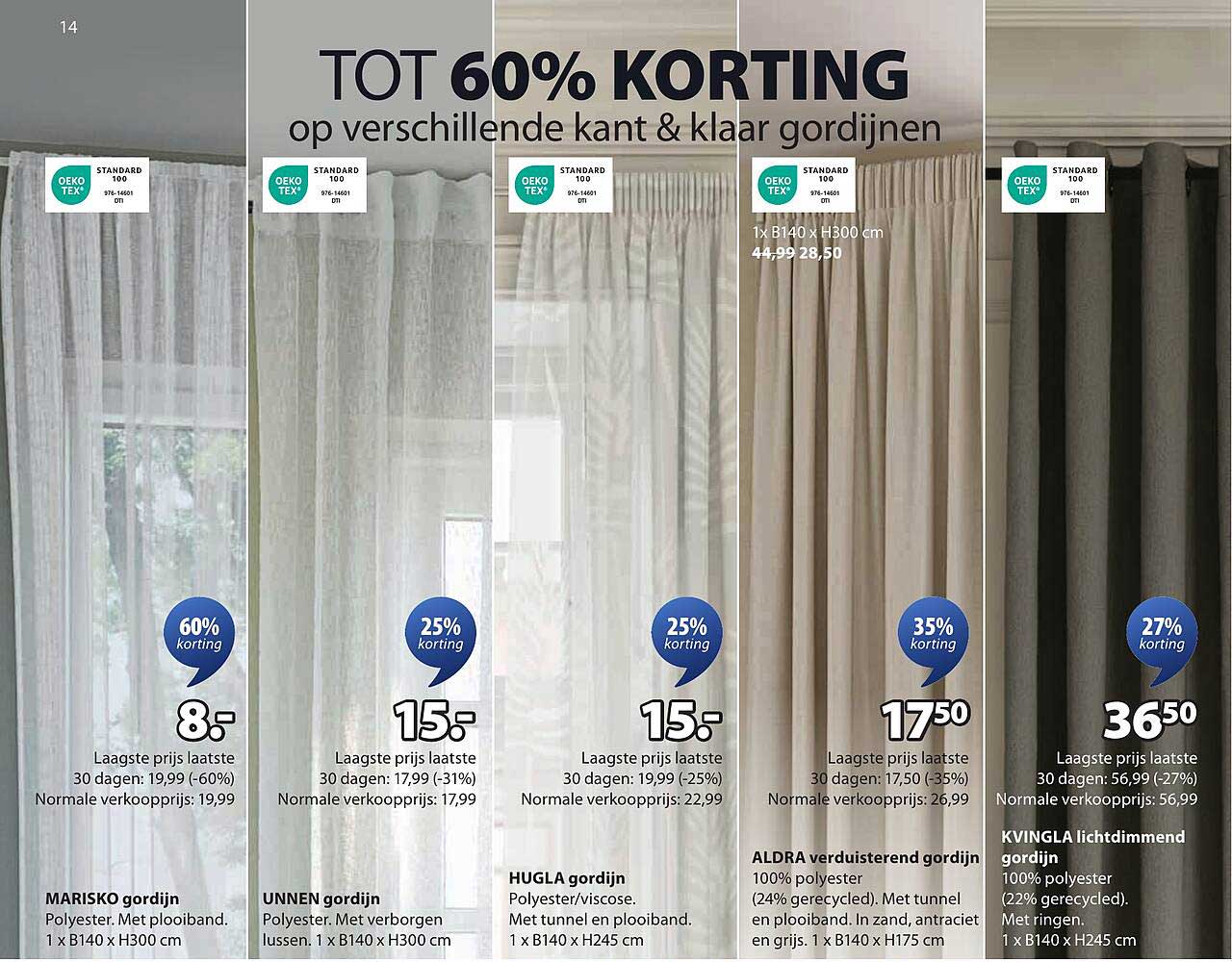 TOT 60% KORTING op verschillende kant & klaar gordijnen