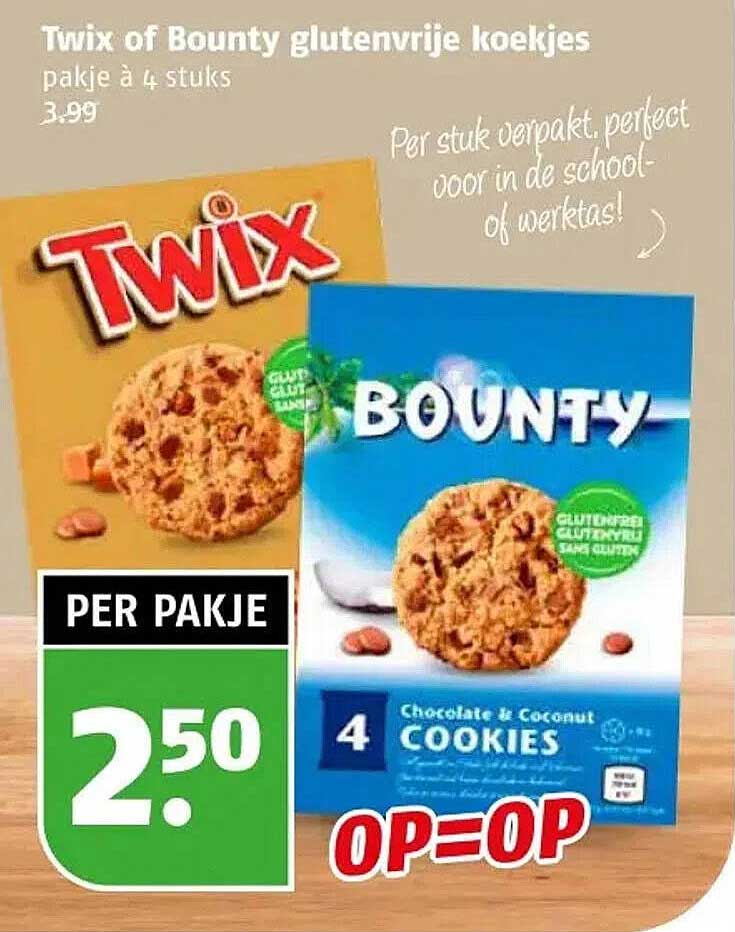 Twix of Bounty glutenvrije koekjes pakje à 4 stuks