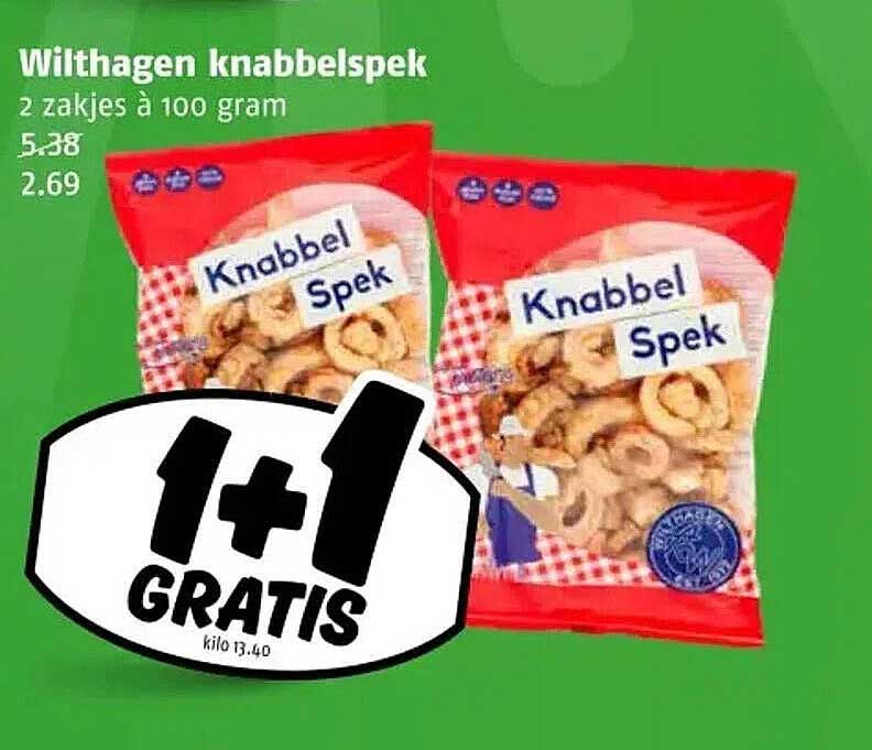Wilthagen knabbelspek 2 zakjes à 100 gram