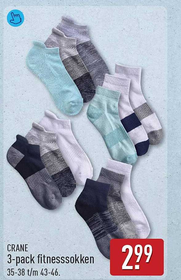 CRANE 3-pack fitnesssokken 35-38 t/m 43-46.