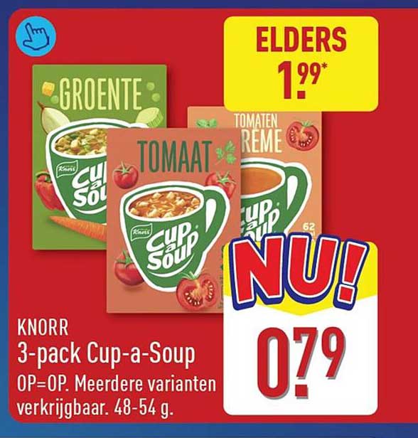 KNORR 3-pack Cup-a-Soup OP=OP. Meerdere varianten verkrijgbaar. 48-54 g.
