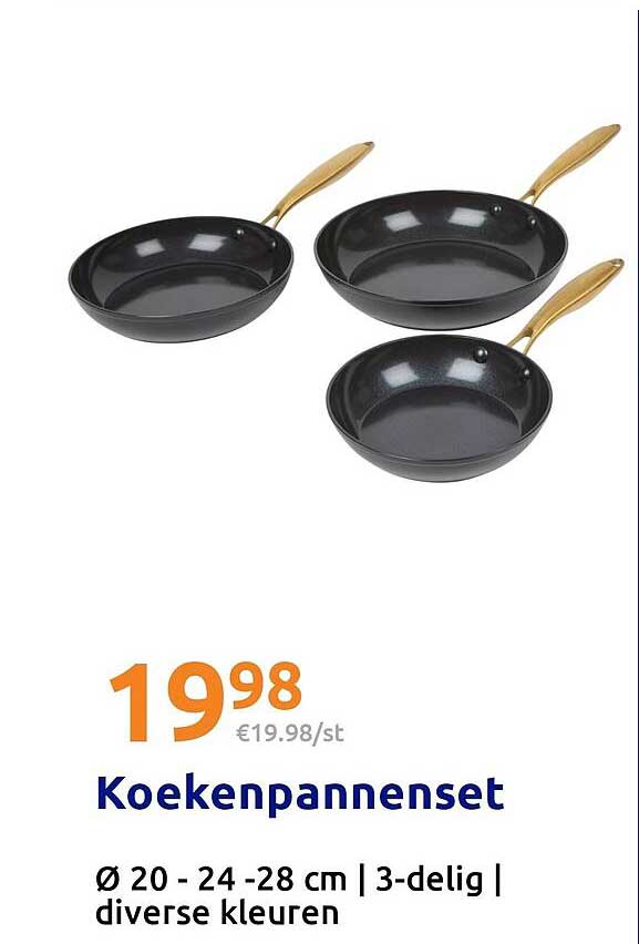 Koekenpannenset Ø 20 - 24 -28 cm | 3-delig | diverse kleuren