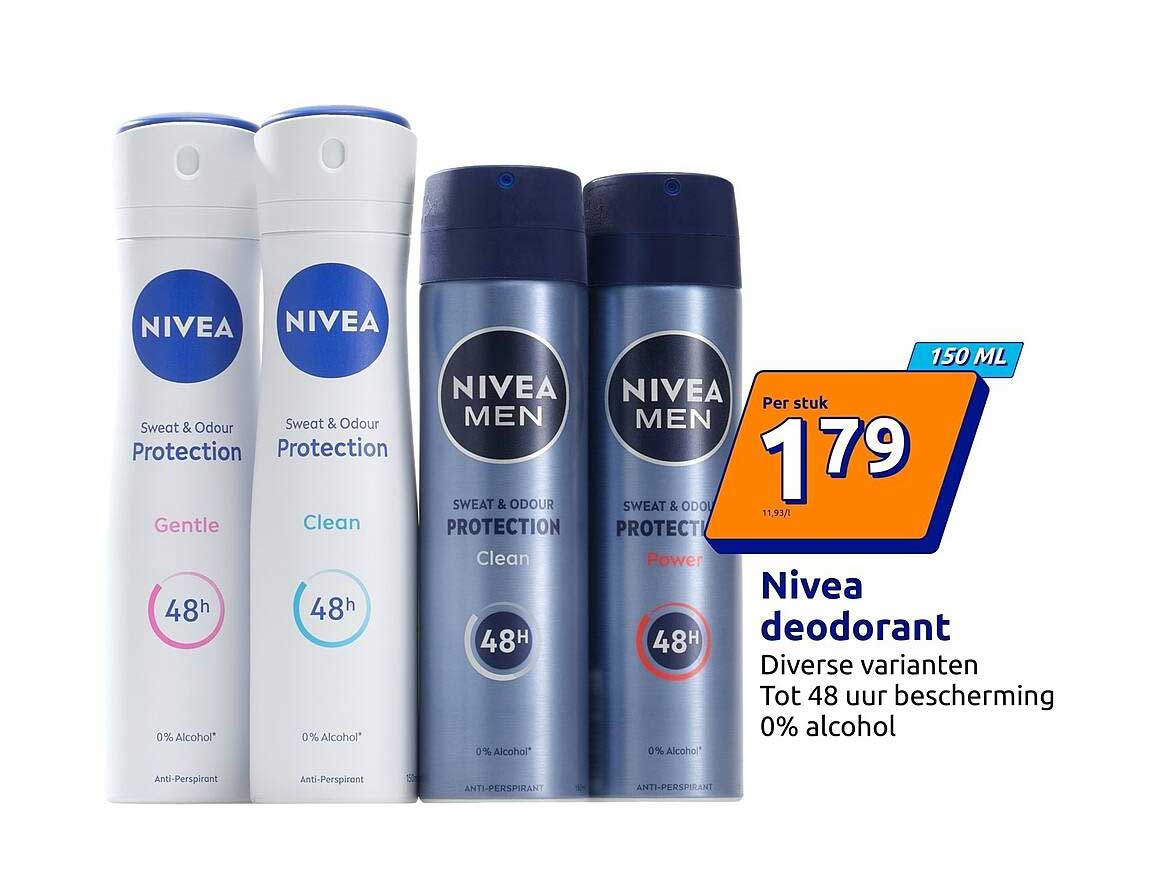 Nivea deodorant Diverse varianten Tot 48 uur bescherming 0% alcohol