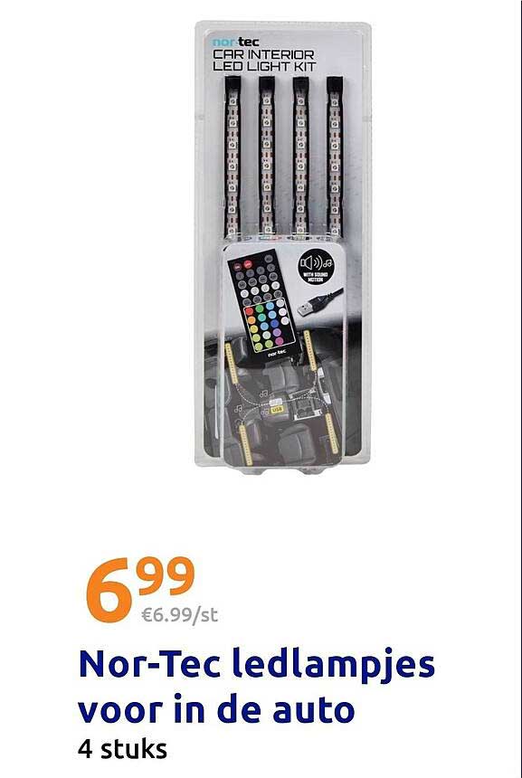Nor-Tec ledlampjes voor in de auto 4 stuks