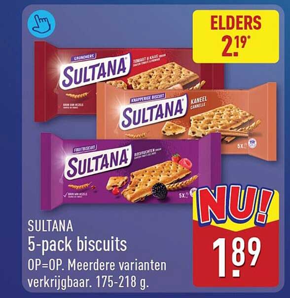 SULTANA 5-pack biscuits OP=OP Meerdere varianten verkrijgbaar. 175-218 g.