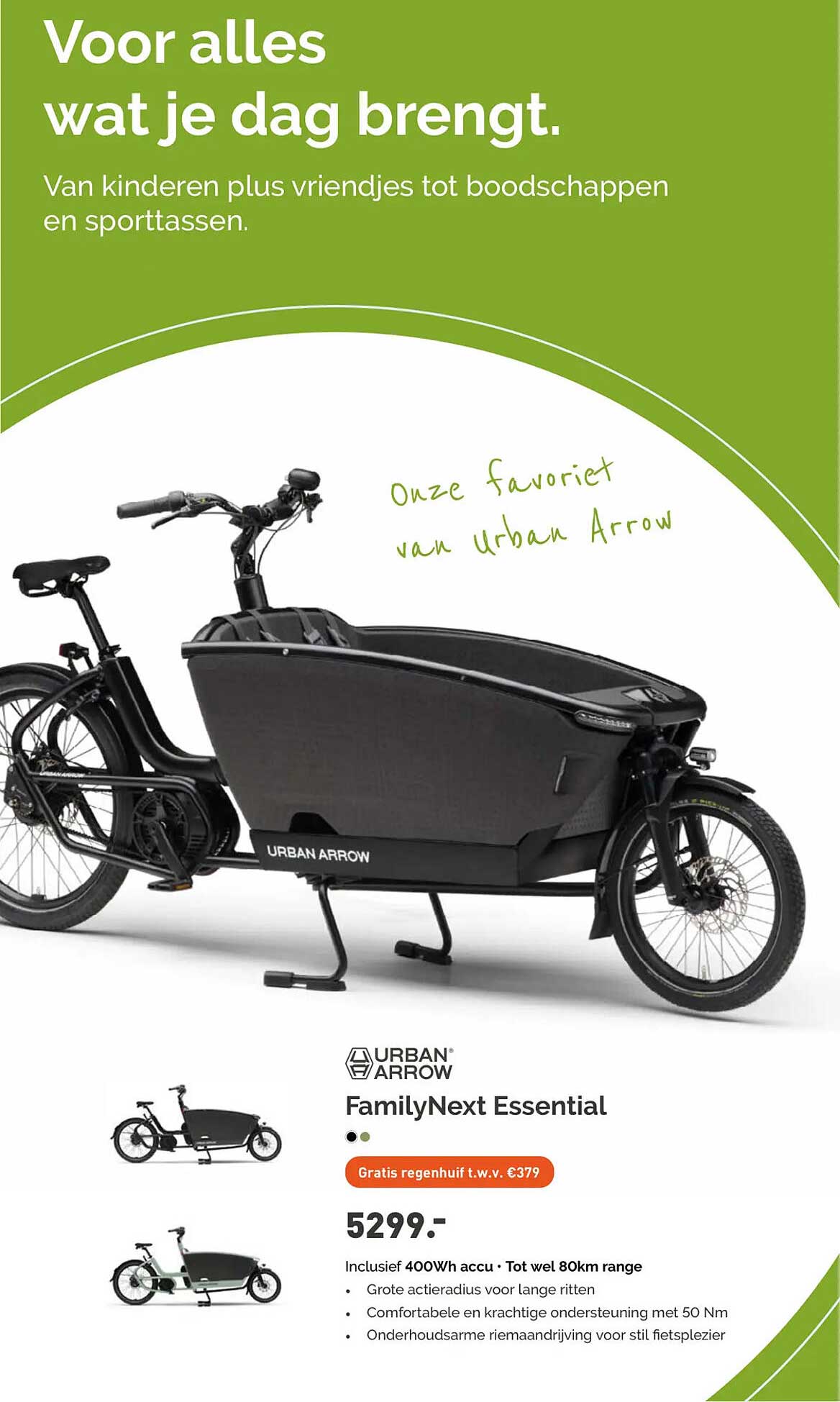 Urban Arrow FamilyNext Essential Gratis regenhui f t.w.v. €379
