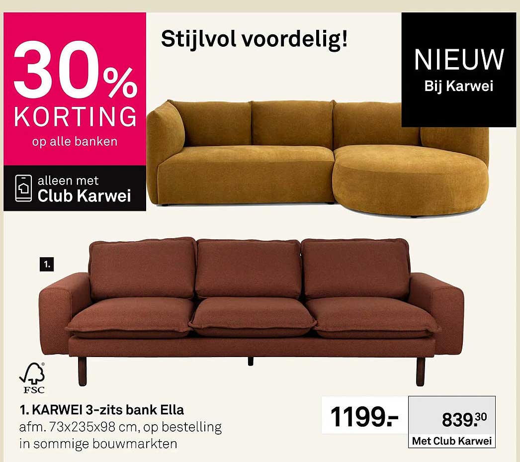 1. KARWEI 3-zits bank Ella
