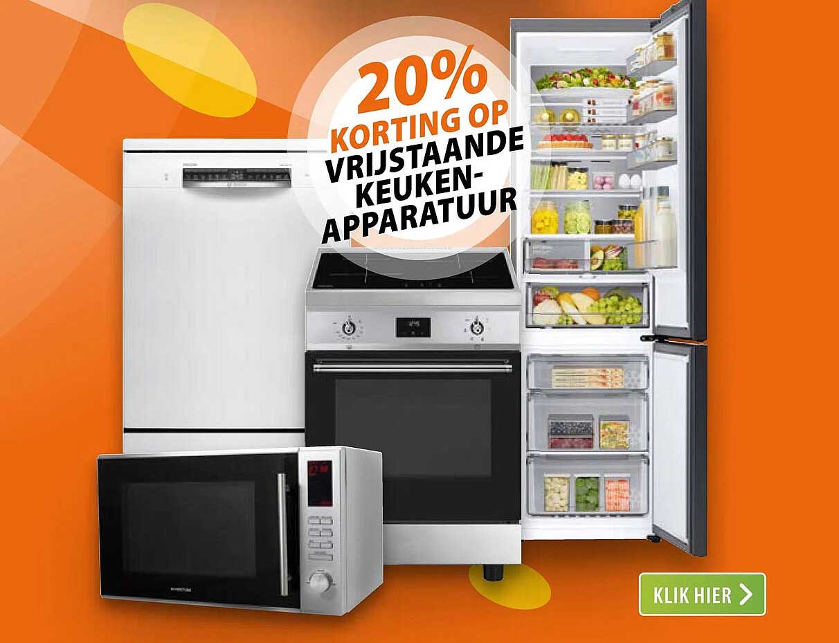 20% korting op vrijstaande keukenapparatuur