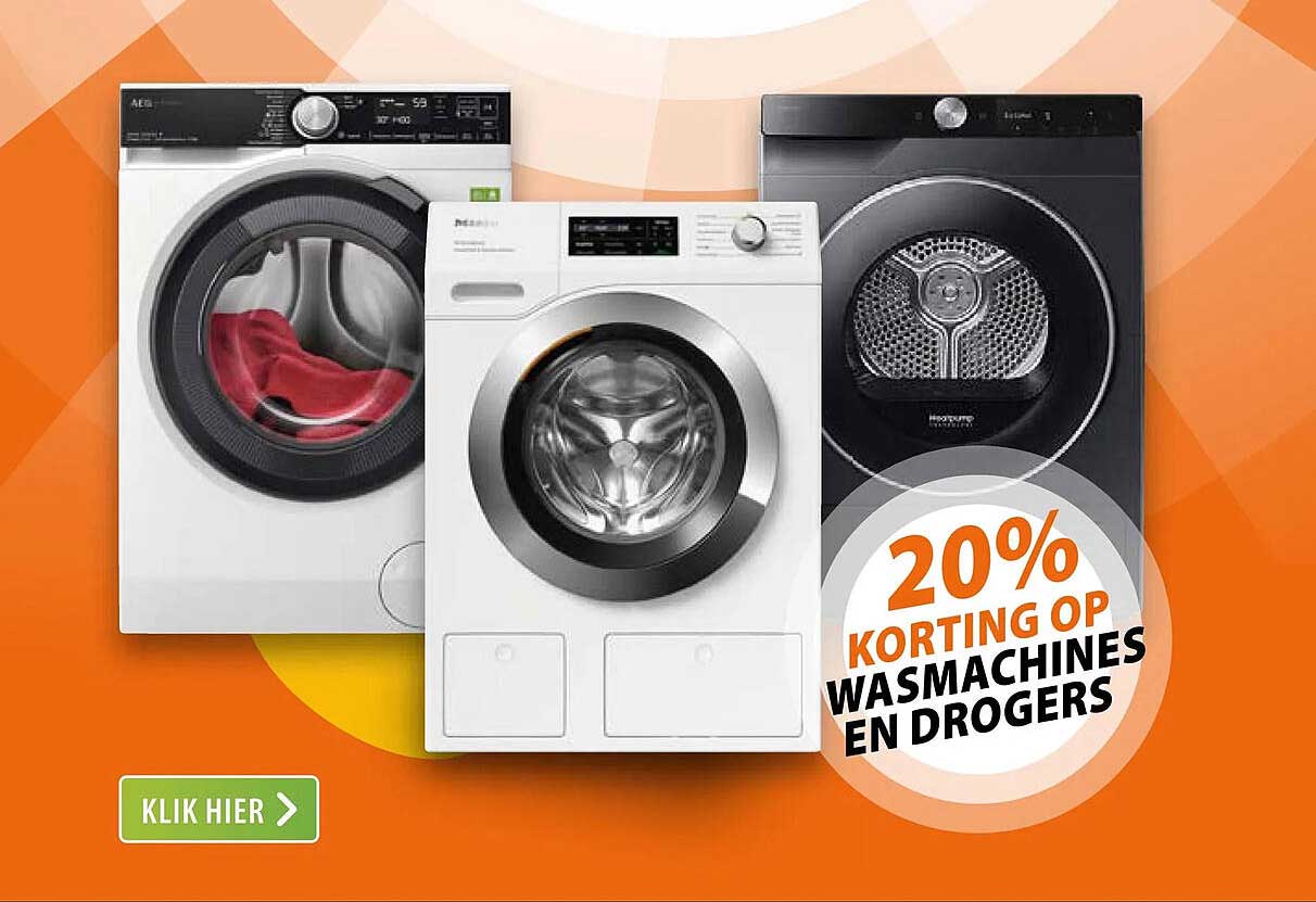 20% korting op wasmachines en drogers
