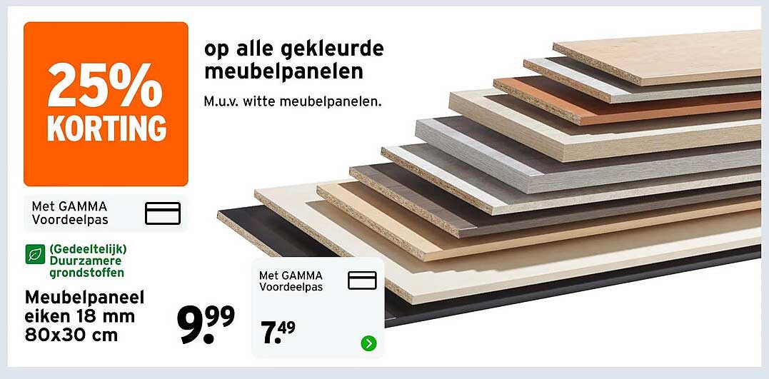 25% KORTING op alle gekleurde meubelpanelen