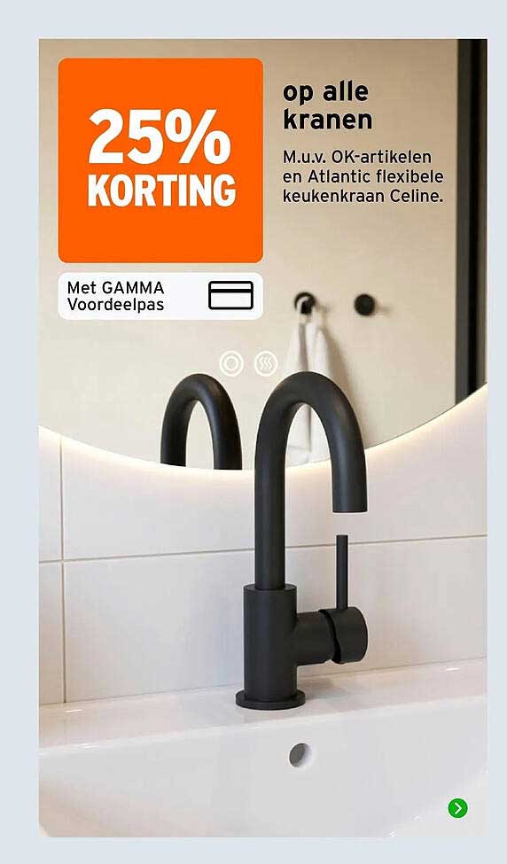 25% korting op alle kranen