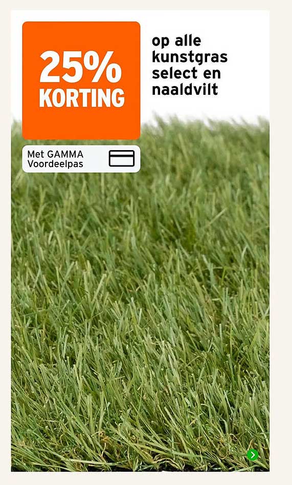 25% korting op alle kunstgras select en naaldvilt