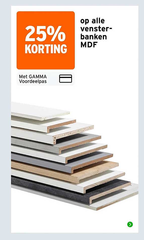25% korting op alle vensterbanken MDF