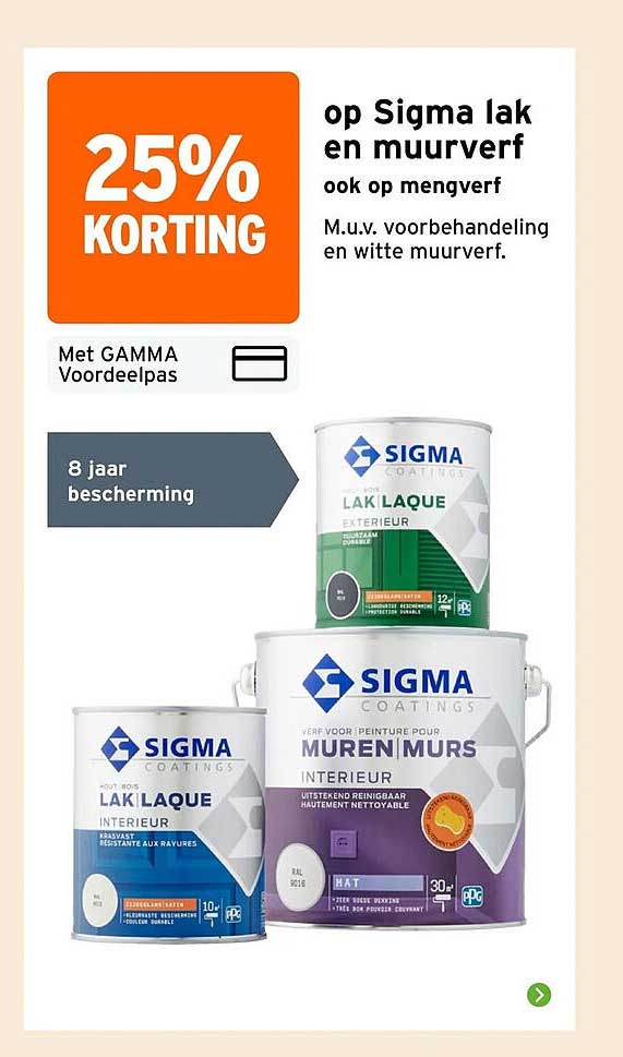 25% KORTING op Sigma lak en muurverf ook op mengverf