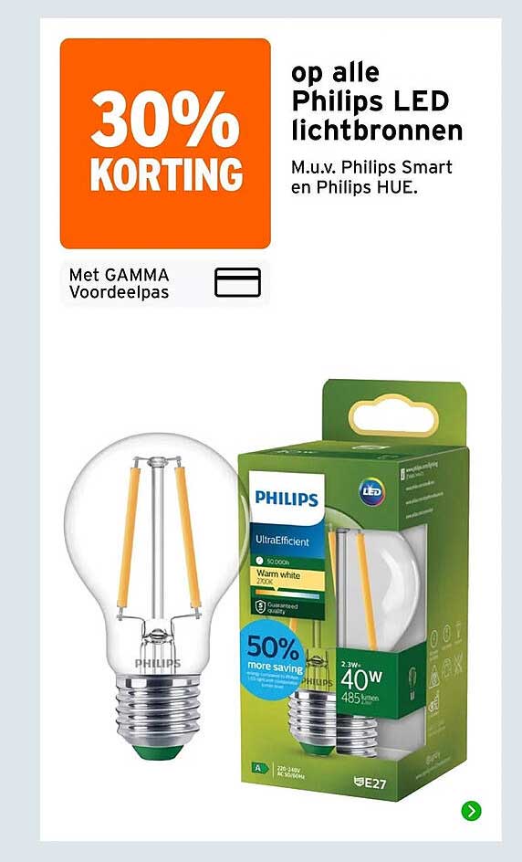 30% korting op alle Philips LED lichtbronnen
