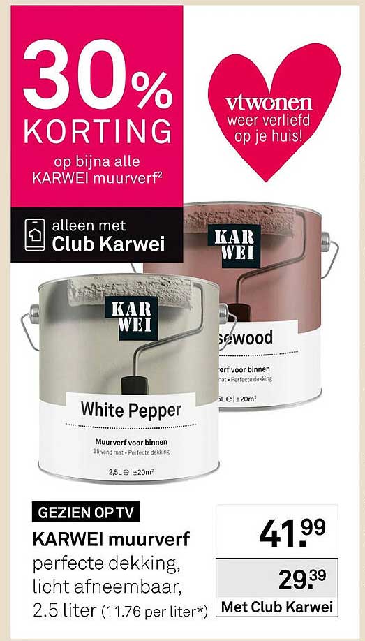 30% KORTING op bijna alle KARWEI muurverf²