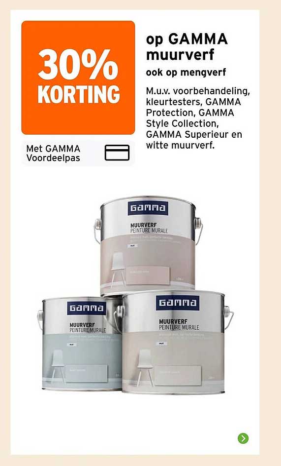 30% korting op GAMMA muurverf ook op mengverf