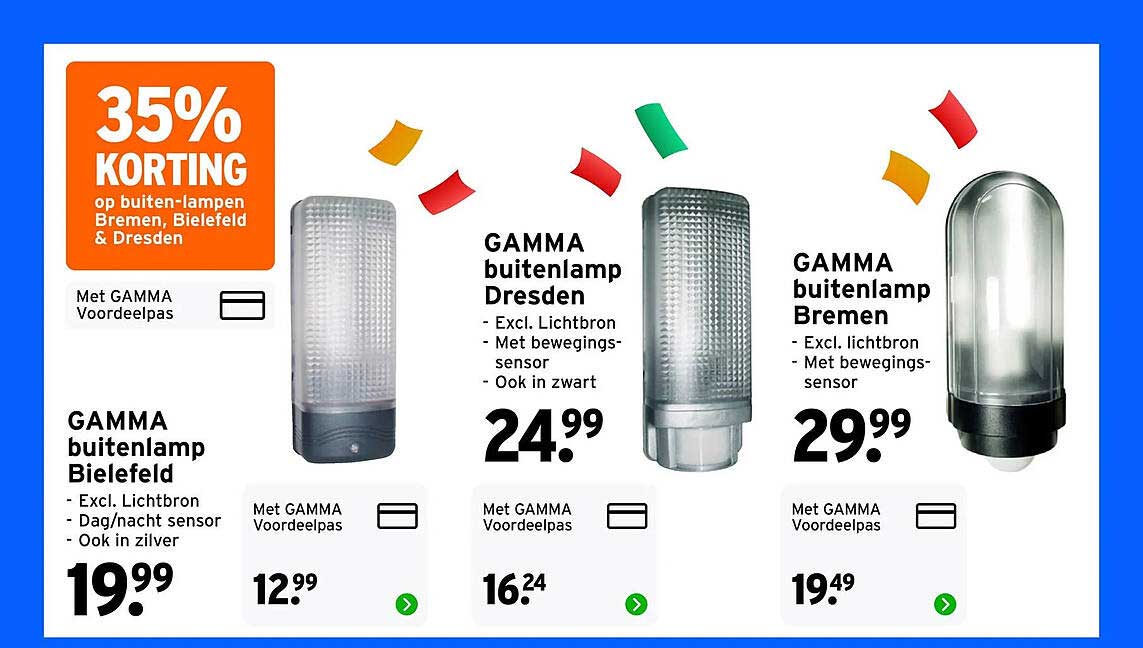 35% KORTING op buiten-lampen Breme, Bielefeld & Dresden