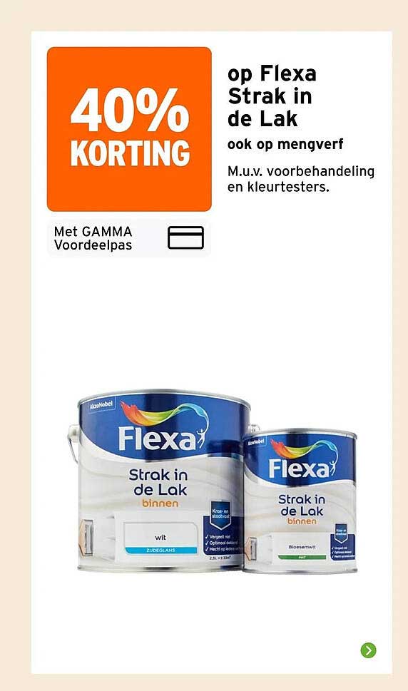 40% korting op Flexa Strak in de Lak ook op mengverf
