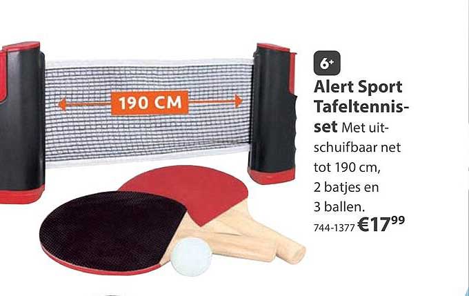 Alert Sport Tafeltennis-set Met uitschuifbaar net tot 190 cm, 2 batjes en 3 ballen.