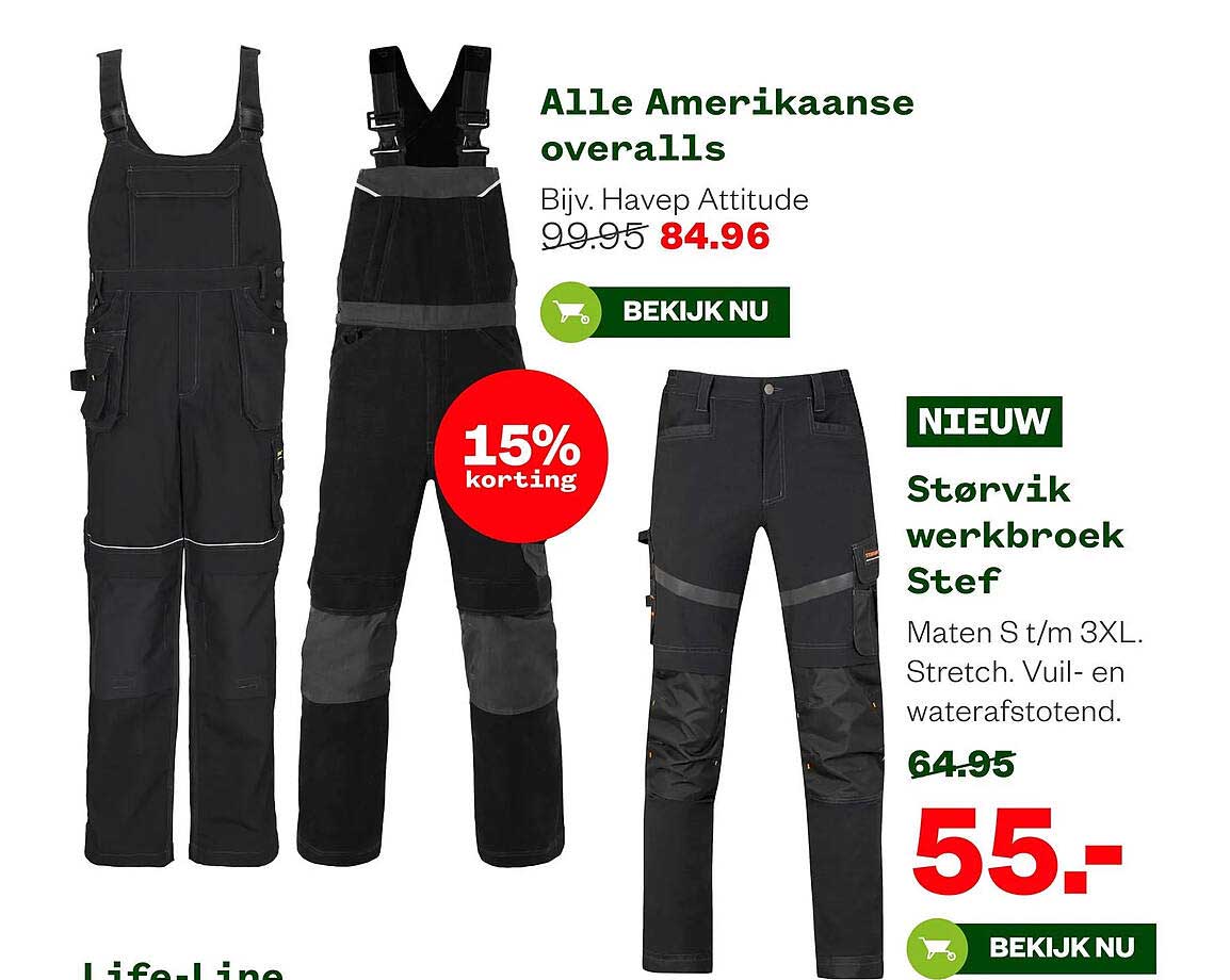 Alle Amerikaanse overalls 15% korting