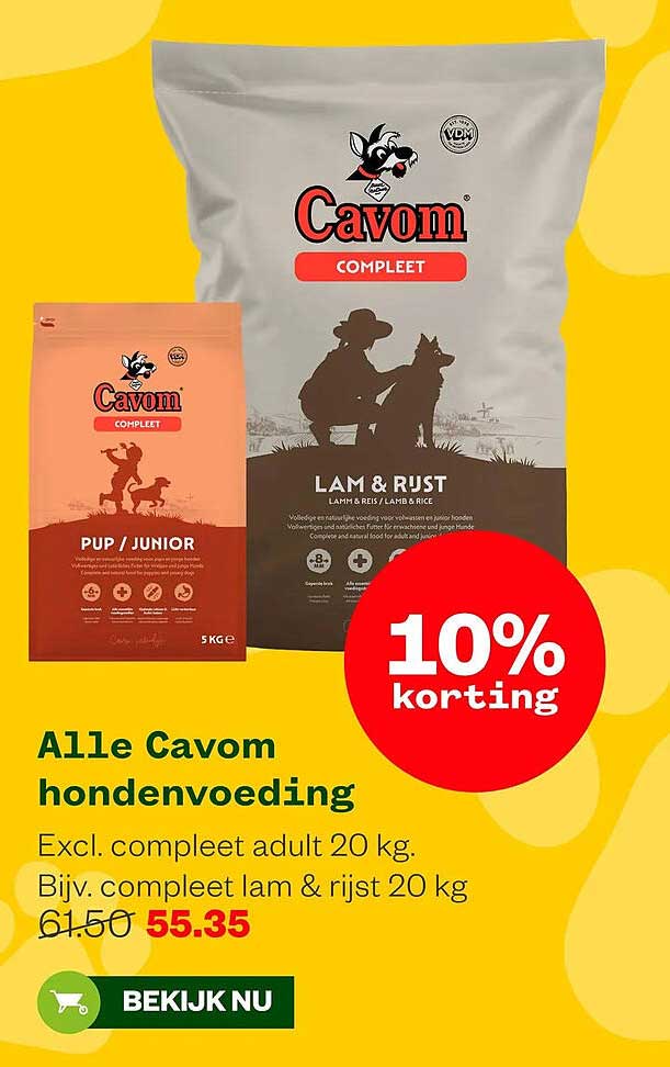 Alle Cavom hondenvoeding 10% korting