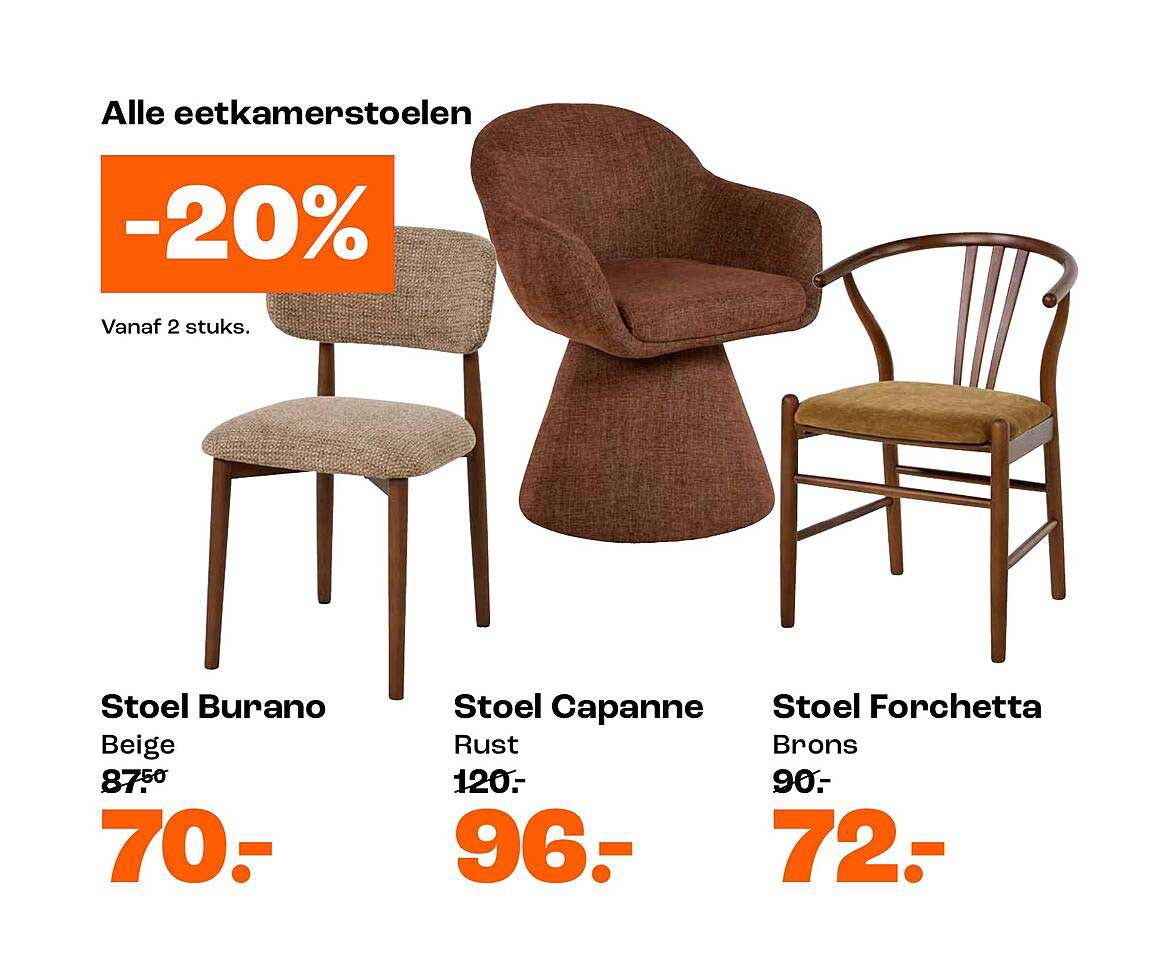 Alle eetkamerstoelen -20% vanaf 2 stuks