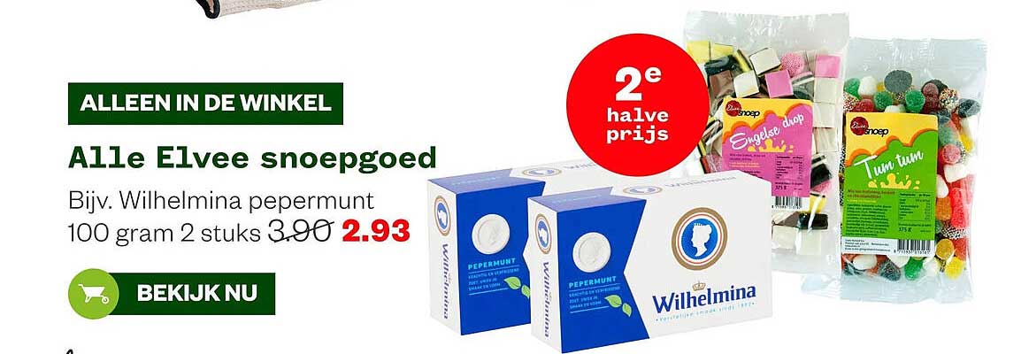 Alle Elvee snoepgoed 2e halve prijs