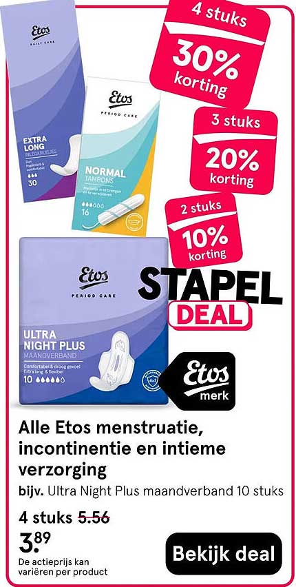 Alle Etos menstruatie, incontinentie en intieme verzorging – stapel deal