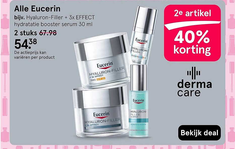 Alle Eucerin bijv. Hyaluron-Filler + 3x EFFECT hydratatie booster serum 30 ml 2e artikel 40% korting