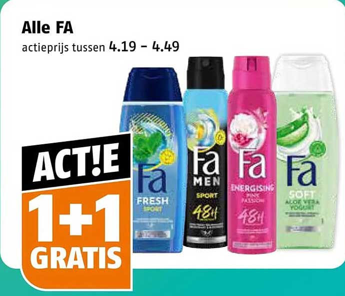 Alle FA actieprijs tussen 4.19 - 4.49 ACT!E 1+1 GRATIS