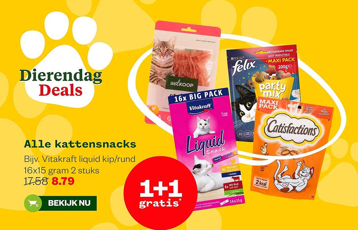 Alle kattensnacks 1+1 gratis