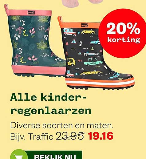 Alle kinder-regenlaarzen 20% korting