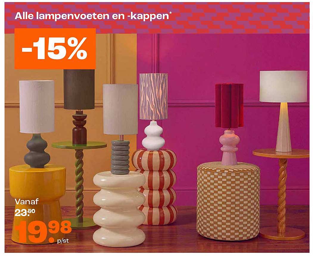 Alle lampenvoeten en -kappen* -15%
