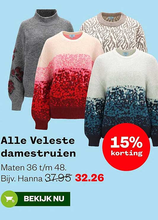 Alle Veleste damestruien 15% korting
