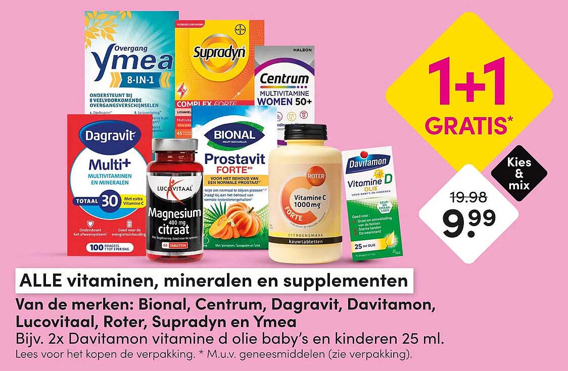 ALLE vitaminen, mineralen en supplementen 1+1 GRATIS