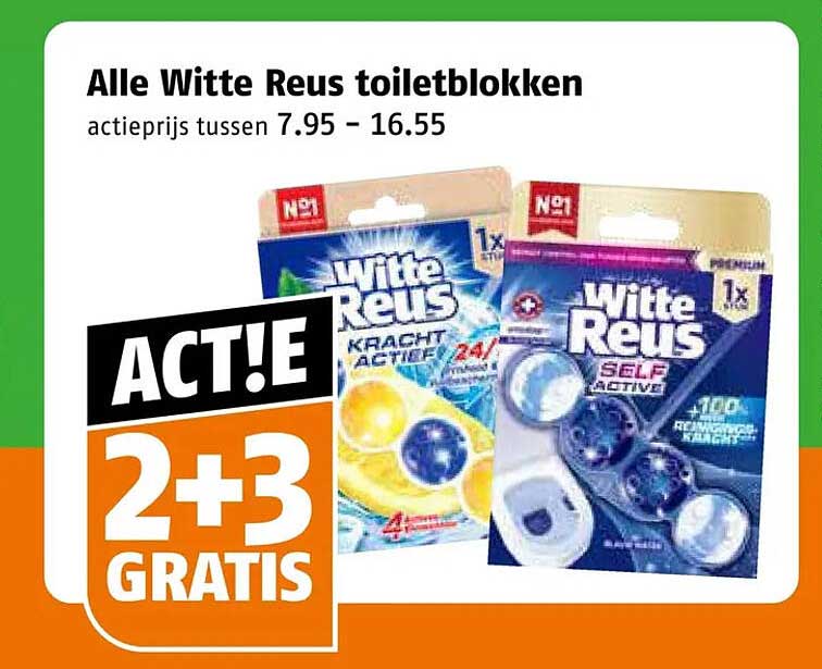 Alle Witte Reus toiletblokken actprijs tussen 7.95 – 16.55 ACT!E 2+3 GRATIS
