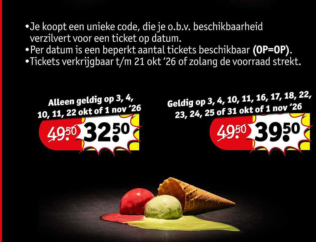 Alleen geldig op 3, 4, 10, 11, 22 okt of 1 nov ’26