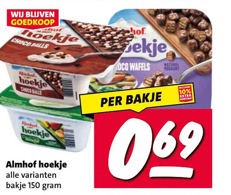 Almhof hoekje alle varianten bakje 150 gram PER BAKJE