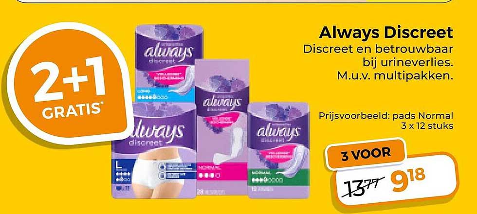 Always Discreet - Discreet en betrouwbaar bij urineverlies. M.u.v. multipakken. 2+1 GRATIS