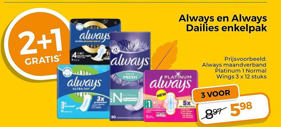 Always en Always Dailies enkelpak 2+1 GRATIS*