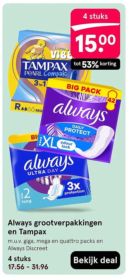 Always grootverpakkingen en Tampax