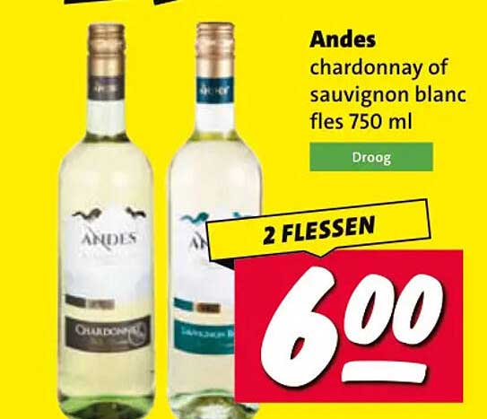 Andes chardonnay of sauvignon blanc fles 750 ml 2 FLESSEN