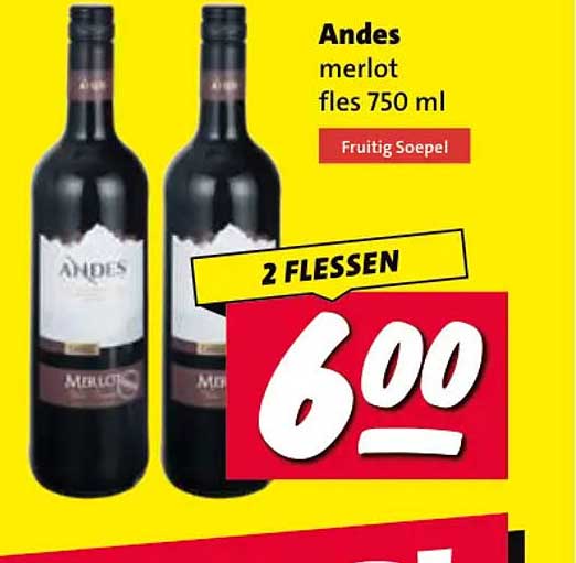 Andes merlot fles 750 ml Fruity Soepel 2 FLESSEN