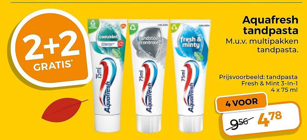 Aquafresh tandpasta 2+2 gratis
