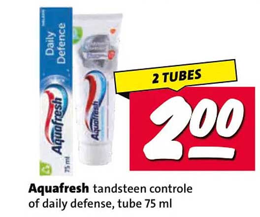 Aquafresh tandsteen controle of daily defense, tube 75 ml 2 TUBES