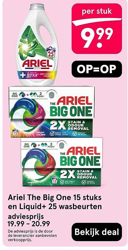 Ariel The Big One 15 stuks en Liquid+ 25 wasbeurten adviesprijs